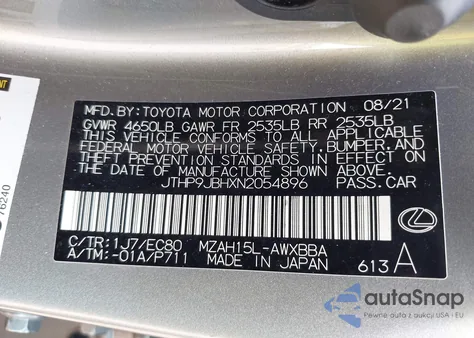 2022 Lexus Ux 250H from USA, damaged, VIN JTHP9JBHXN2054896
